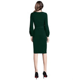 Women's Knitting stretchable Solid Round Neck Full Sleeve Dress (Green)